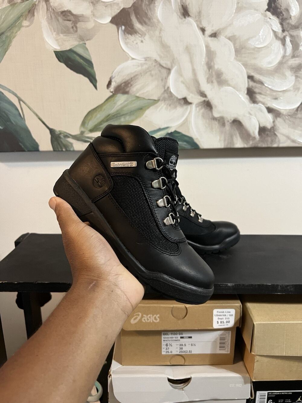 Size 3y- Timberland Youth's Waterproof Field Boots (PS) Black
